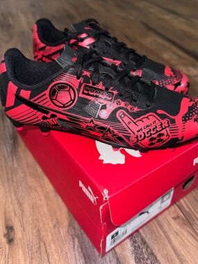 Puma Kids Black & Red Soccer Cleats